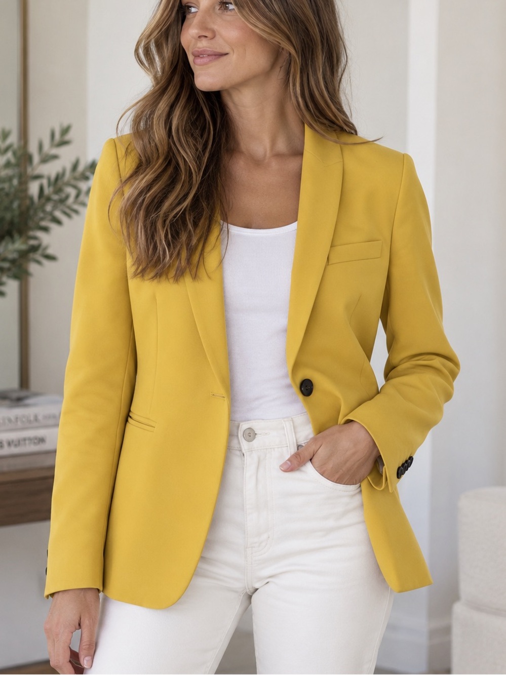 Zara Women mustard-yellow tailored blazer in size Small